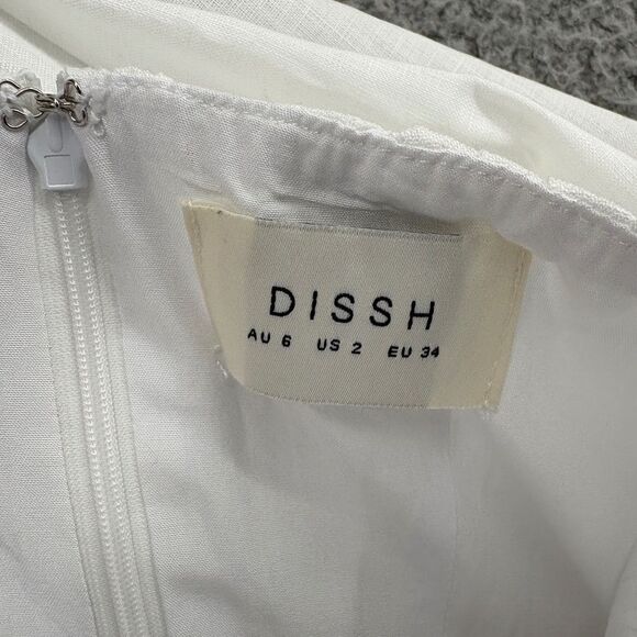 DISSH Linen Mini Dress size 2 Puff Sleeve square neck coastal - Picture 11 of 11